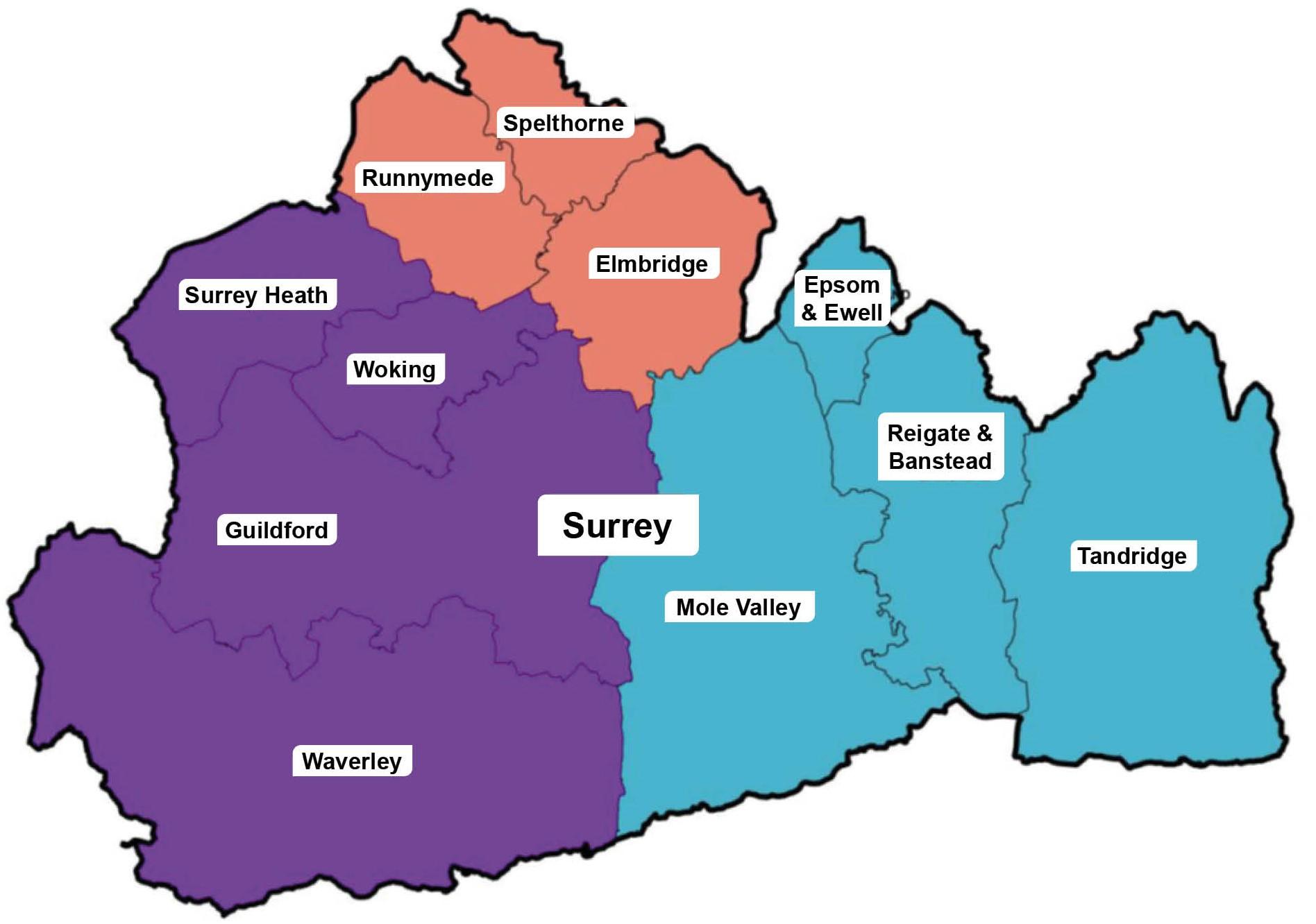Map showing the proposed groupings in a three unitary council arrangement