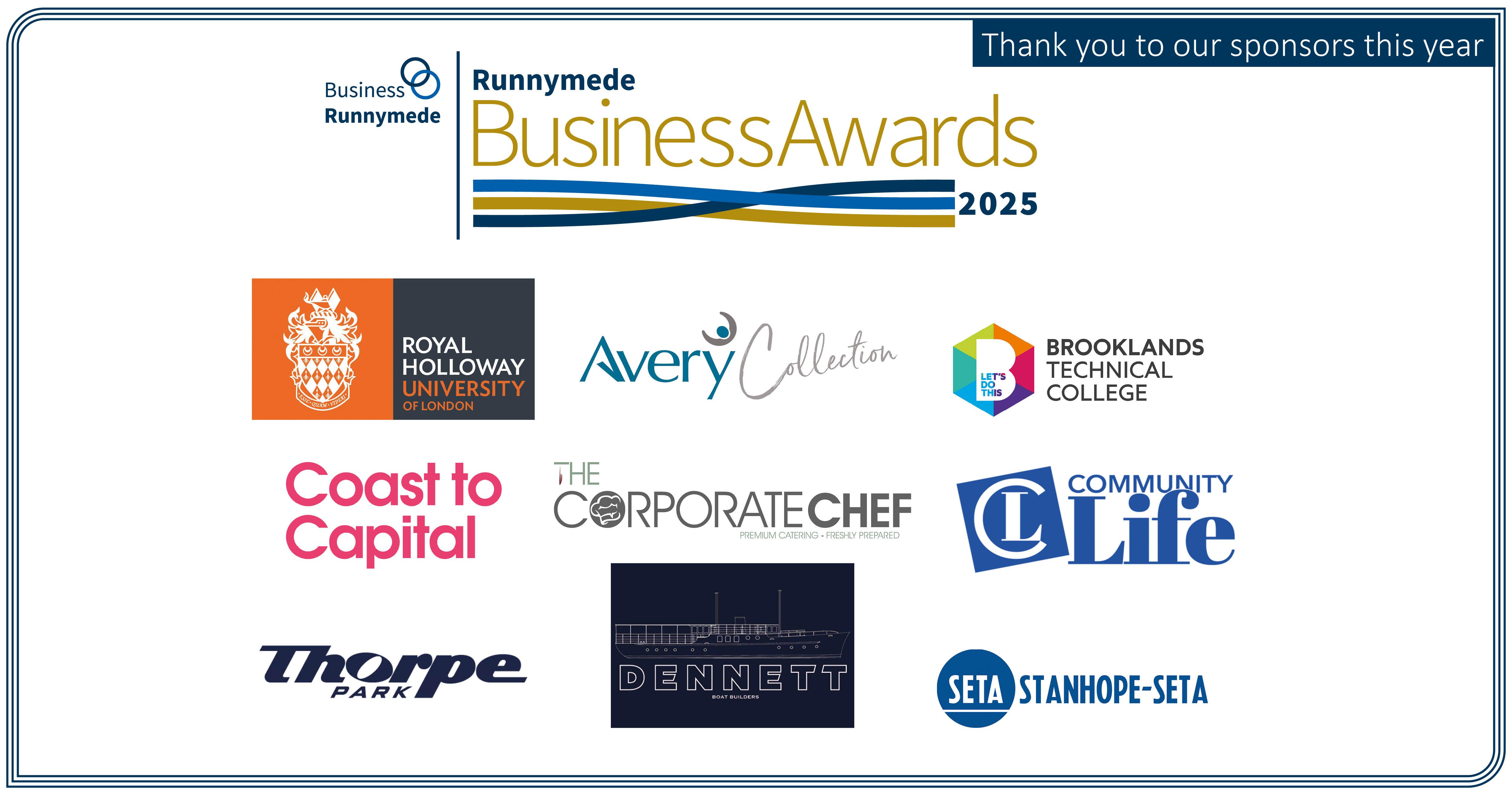 A list of logos for companies sponsoring the business awards.