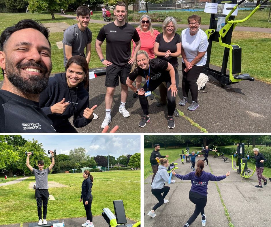 Learning to using the gym equipment in Victory Park, Addlestone.