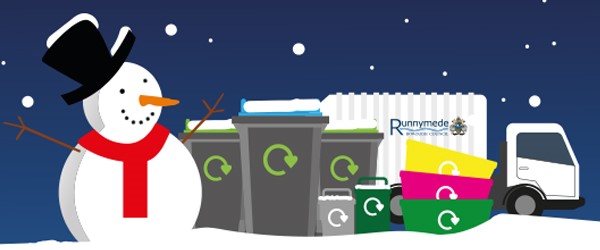 Snowman, bins and refuse lorry