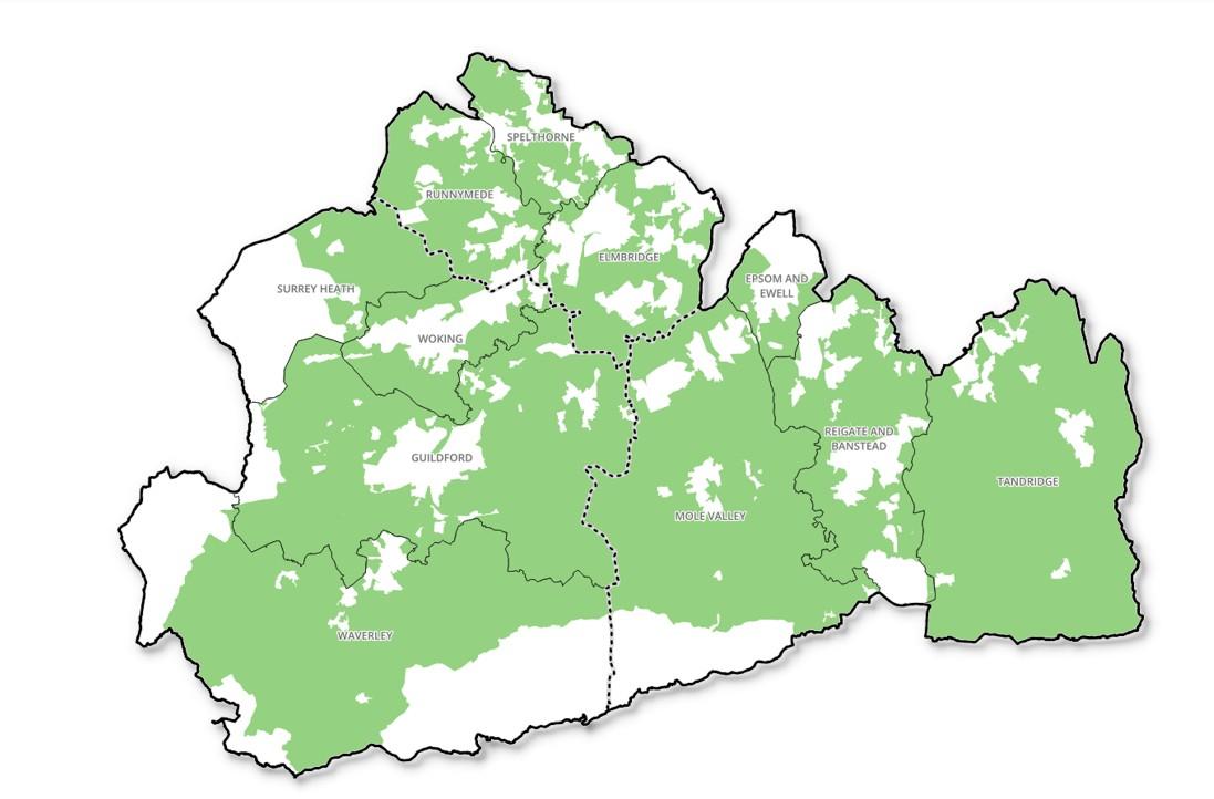 Existing green belt designation across surrey map