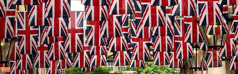 Rows of Union Jack flags
