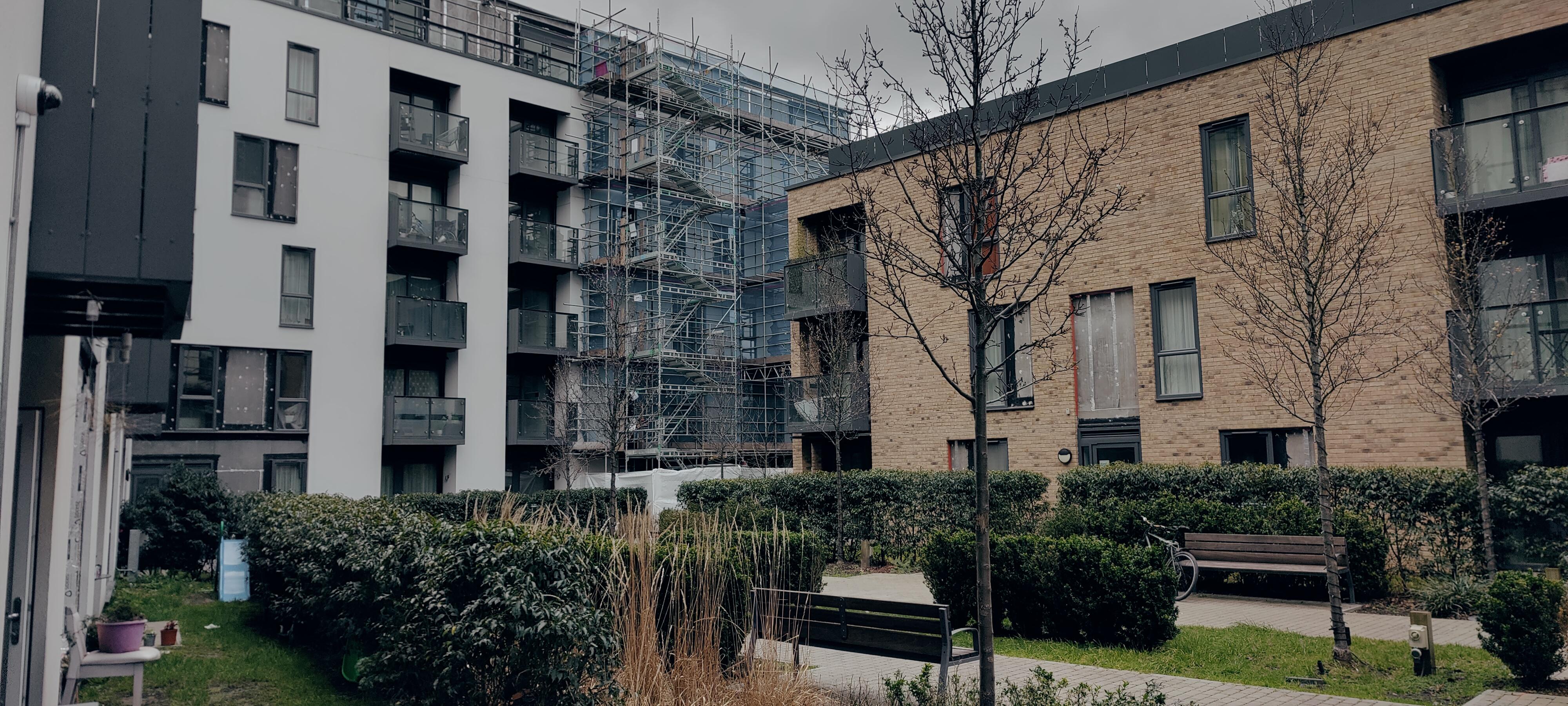 Picture of scaffolding on the Addlestone One buildings