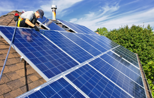 Solar panel installation on roof.