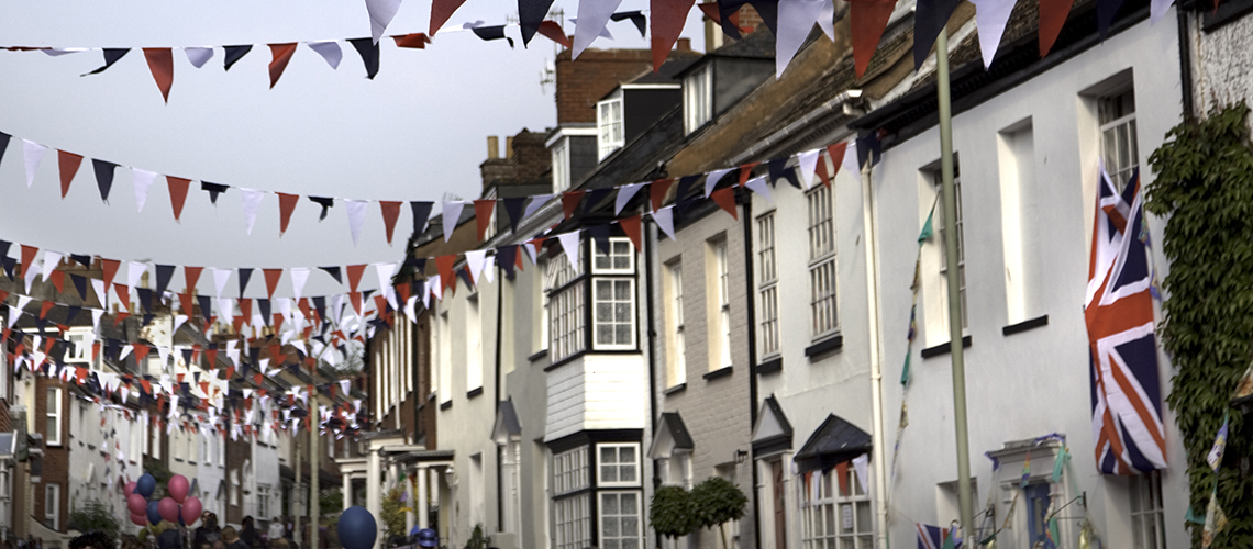 Bunting across the street