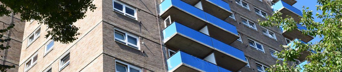 Sunny day with Surrey Towers in Addlestone