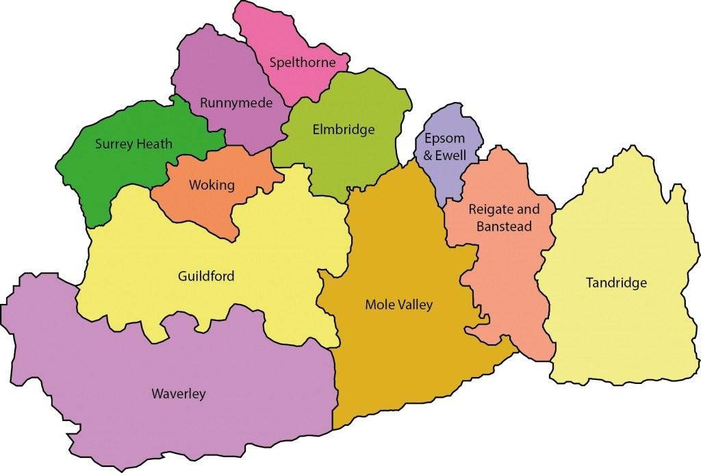 Surrey boroughs map