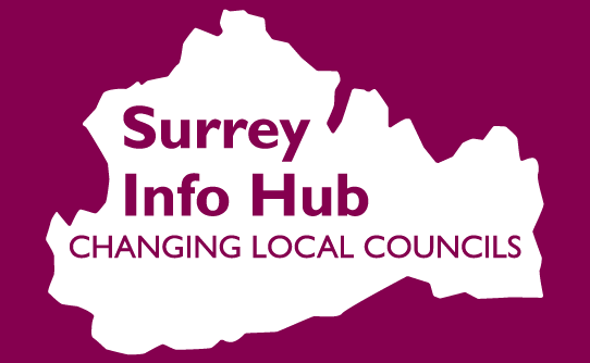 A logo showing a map of surrey