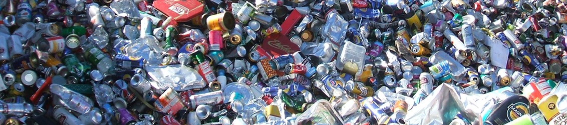 Large pile of tin cans for recycling